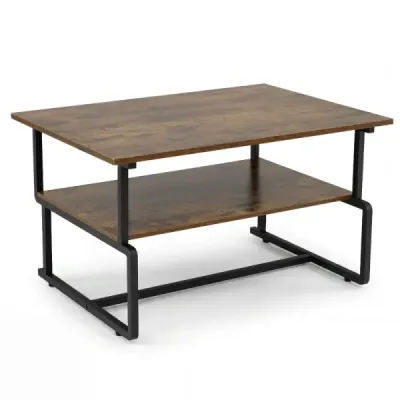 2-úrovňový konferenčný stolík – obdĺžnikový stolík do obývačky s kovovou konštrukciou a vzhľadom dreva, 85 x 60 x 47 cm
