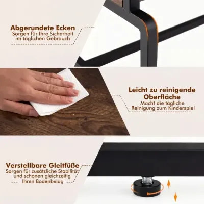 2-úrovňový konferenčný stolík – obdĺžnikový stolík do obývačky s kovovou konštrukciou a vzhľadom dreva, 85 x 60 x 47 cm
