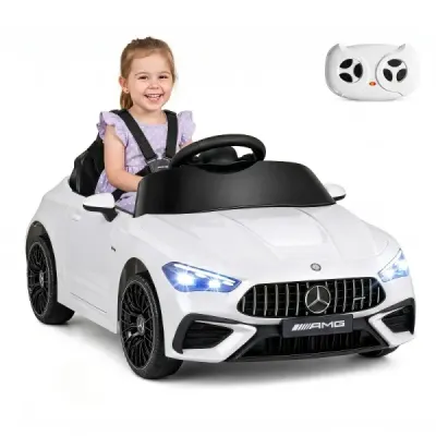 Detské elektrické auto 12 V Mercedes-AMG s LED svetlami a diaľkovým ovládaním 2,4 G, biele