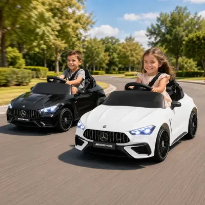 Detské elektrické auto 12 V Mercedes-AMG s LED svetlami a diaľkovým ovládaním 2,4 G, biele