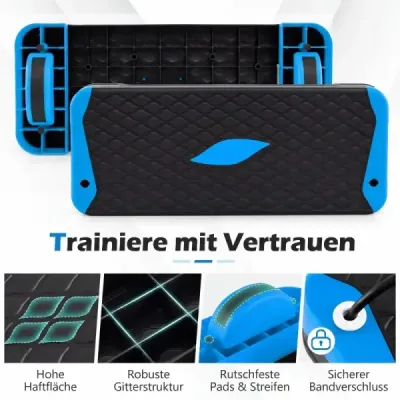 Aerobický stepper 3 v 1, výškovo nastaviteľný fitness stepper s 2 stohovateľnými nadstavcami a trenažérmi rovnováhy, modrý
