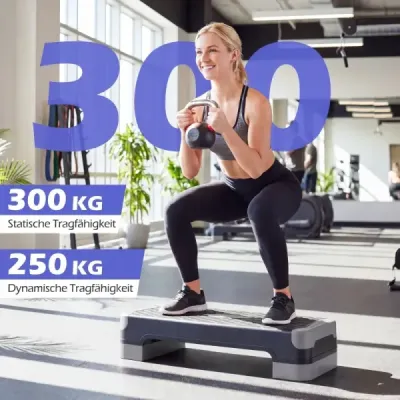 Aerobický stepper 3 v 1, výškovo nastaviteľný fitness stepper s 2 stohovateľnými nadstavcami a trenažérmi rovnováhy, sivý