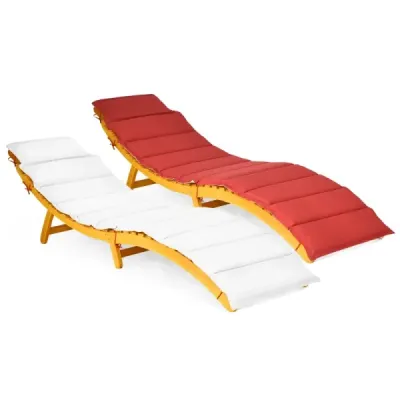 Sada 2 ks ergonomických drevených ležadiel so podložkou a sklopnou opierkou hlavy – záhradné ležadlo 190 x 55 x 52 cm