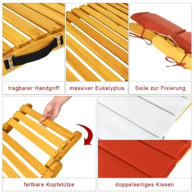 Sada 2 ks ergonomických drevených ležadiel so podložkou a sklopnou opierkou hlavy – záhradné ležadlo 190 x 55 x 52 cm