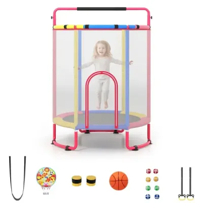 Detská trampolína 154 cm, trampolína 6 v 1 s hrazdou, hojdačkou a kruhmi, viacfarebná