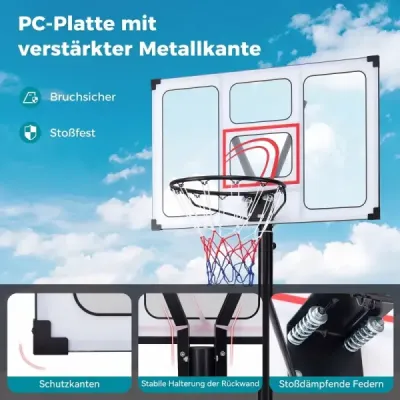 Prenosný basketbalový stojan s výškovo nastaviteľným košom (125–305 cm) a 109 cm odolným doskovým panelom