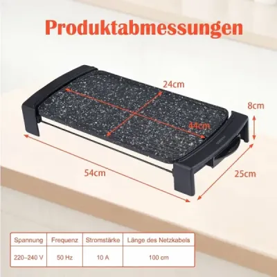 Elektrický gril 2150 W, stolový elektrický gril s dvojitou zónou pre použitie v interiéri aj exteriéri, 44 × 24 cm