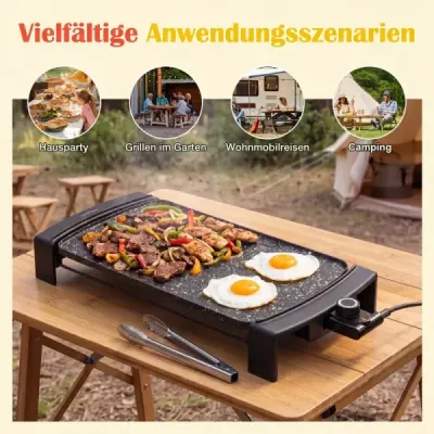 Elektrický gril 2150 W, stolový elektrický gril s dvojitou zónou pre použitie v interiéri aj exteriéri, 44 × 24 cm
