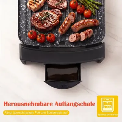 Elektrický gril 2150 W, stolový elektrický gril s dvojitou zónou pre použitie v interiéri aj exteriéri, 44 × 24 cm