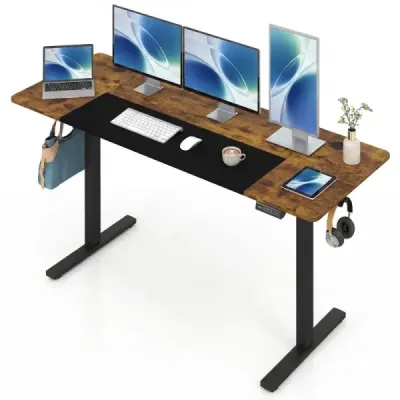 Elektricky výškovo nastaviteľný písací stôl so stabilnou kovovou konštrukciou, 160 x 60 cm, hnedý