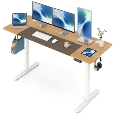 Elektricky výškovo nastaviteľný písací stôl so stabilným kovovým podstavcom 160 x 60 cm, prírodná farba