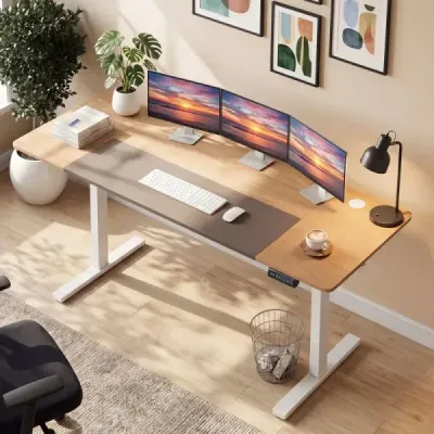 Elektricky výškovo nastaviteľný písací stôl so stabilným kovovým podstavcom 160 x 60 cm, prírodná farba