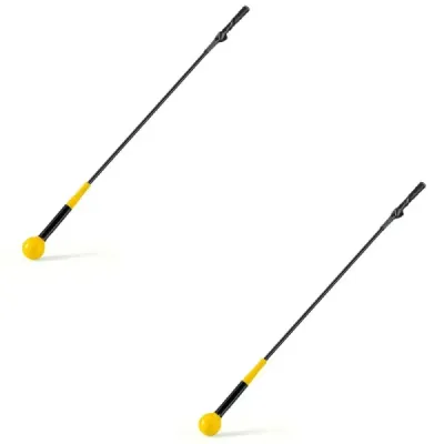 Sada 2 ks, 120 cm, tréningová pomôcka na golfový švih s závažím na hlave, tréningová pomôcka na golf, tréningový švih, žltá