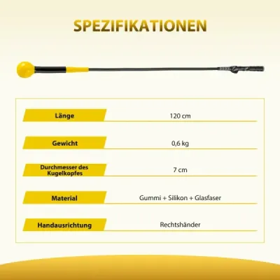 Sada 2 ks, 120 cm, tréningová pomôcka na golfový švih s závažím na hlave, tréningová pomôcka na golf, tréningový švih, žltá