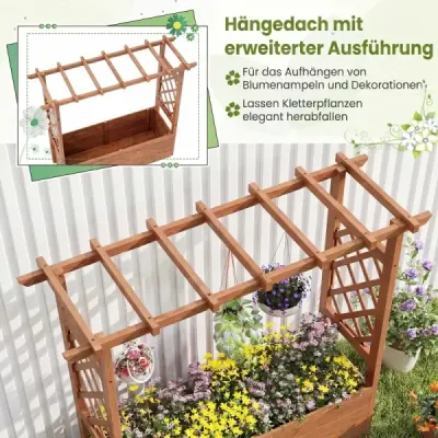 Vysoký záhon s mriežkou na popínavé rastliny a zavesenou strechou, kvetináč s oporou pre popínavé rastliny a odtokovými otvormi, oranžový, 115 x 40 x 103 cm