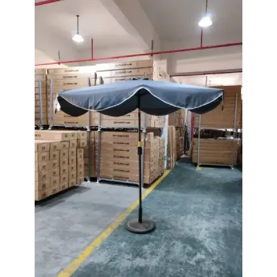 270 cm záhradný slnečník s kľukou a funkciou nakláňania, balkónový slnečník s 8 kovovými rebrami, sivý