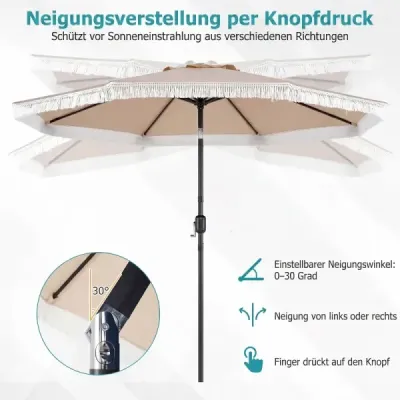 270 cm záhradný slnečník s kľukou a funkciou nakláňania, balkónový slnečník, béžový