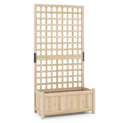 Kvetinový kôš s opornou mriežkou – vyvýšený záhon z masívneho dreva pre kvety a popínavé rastliny – kvetinový záhon 76 x 32 x 143 cm