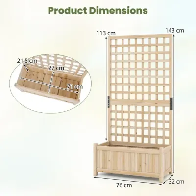 Kvetinový kôš s opornou mriežkou – vyvýšený záhon z masívneho dreva pre kvety a popínavé rastliny – kvetinový záhon 76 x 32 x 143 cm