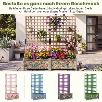 Kvetinový kôš s opornou mriežkou – vyvýšený záhon z masívneho dreva pre kvety a popínavé rastliny – kvetinový záhon 76 x 32 x 143 cm