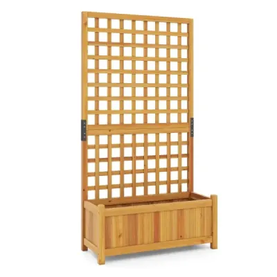 Kvetinový kvetináč s mriežkou na popínavé rastliny – vyvýšený záhon z masívneho dreva pre kvety a popínavé rastliny, 76 x 32 x 143 cm, oranžový