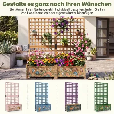 Kvetinový kvetináč s mriežkou na popínavé rastliny – vyvýšený záhon z masívneho dreva pre kvety a popínavé rastliny, 76 x 32 x 143 cm, oranžový