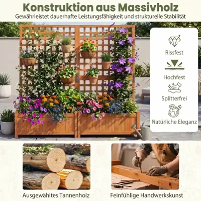 Kvetinový kvetináč s mriežkou na popínavé rastliny – vyvýšený záhon z masívneho dreva pre kvety a popínavé rastliny, 76 x 32 x 143 cm, oranžový