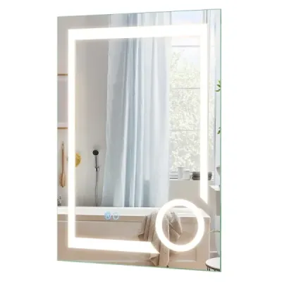 Kúpeľňové zrkadlo s osvetlením, ochranou proti zahmlievaniu a 3-násobným zväčšením, 70 x 50 cm, strieborné