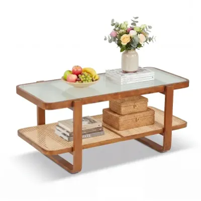 Obdĺžnikový konferenčný stolík do obývačky s rámom z masívneho dreva, rozmery 105 x 50,5 x 45 cm, orech