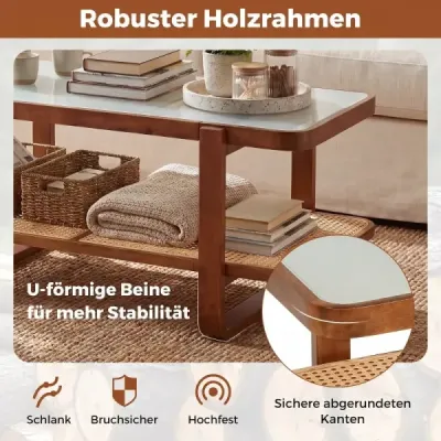Obdĺžnikový konferenčný stolík do obývačky s rámom z masívneho dreva, rozmery 105 x 50,5 x 45 cm, orech