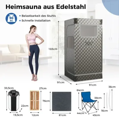 Parná sauna domáca sauna pre domácu celotelový saunový box s 3-litrovým generátorom pary 91 x 91 x 183 cm sivá