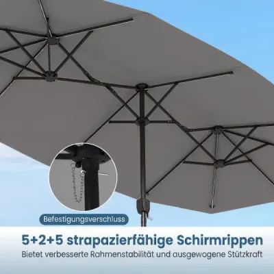 Dvojitý slnečník 400 x 210 cm Slnečník s LED osvetlením Obdĺžnikový záhradný slnečník Šedý