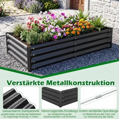 Hochbeet aus Verzinktem Stahl stabiler Pflanzkasten Wetterfest & Rostfrei Gartenbeet 123 x 64 cm Grau