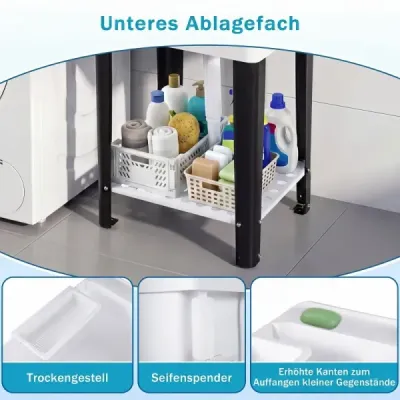 Freistehendes Ausgussbecken Quadratisches Waschbecken aus Kunststoff mit 360° Drehbarem Wasserhahn Weiß