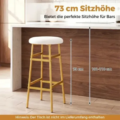Sada 2 barových stoličiek, okrúhla ľanová barová stolička s podnožkou, kuchynská stolička s kovovým rámom, biela