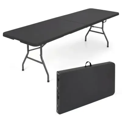 Skladací záhradný stôl 244 x 75 cm, kempingový stôl s rukoväťou, XXL pre 10 osôb, čierny