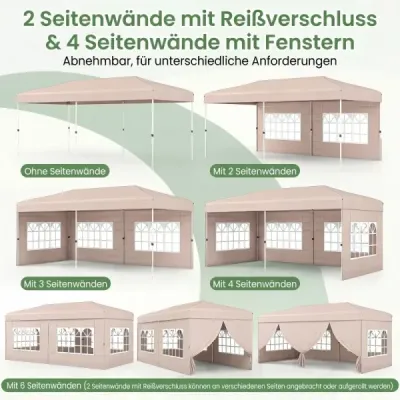 Skladací pavilón 3x6m s kovovým rámom, 6 bočnými panelmi a 6 vrecami s pieskom, záhradný pavilón, šedý