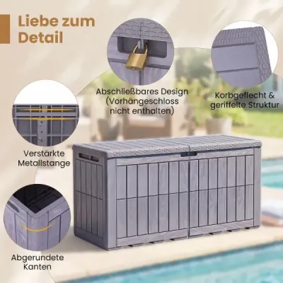 Vodotesný úložný box 455L Vonkajší úložný box s uzamykateľným vekom tmavohnedej farby