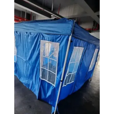 Skladací altánok 300 x 300 cm, výškovo nastaviteľný altánok so 4 odnímateľnými bočnými panelmi, modrý