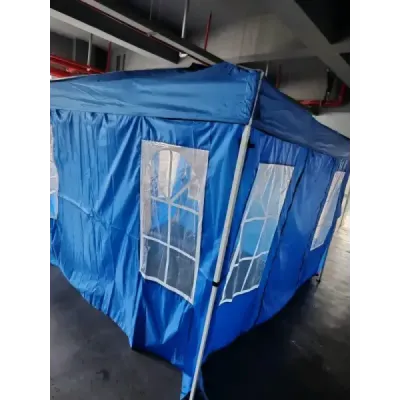 Skladací altánok 300 x 300 cm, výškovo nastaviteľný altánok so 4 odnímateľnými bočnými panelmi, modrý