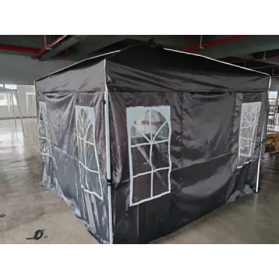 Skladací altánok 300 x 300 cm, výškovo nastaviteľný altánok so 4 odnímateľnými bočnými panelmi, sivý