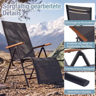 Sada 2 skladacích ležadiel s nastaviteľným operadlom, nosnosť do 150 kg, čierna