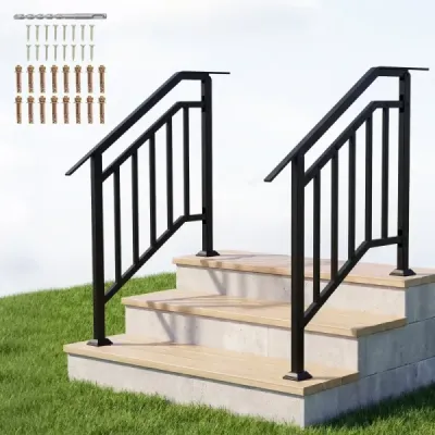 Schodiskové zábradlie 96 cm, nastaviteľné madlo pre 3 schody s hrazdou, 2 kusy