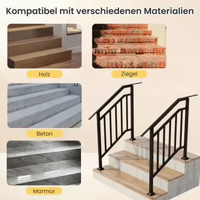 Schodiskové zábradlie 96 cm, nastaviteľné madlo pre 3 schody s hrazdou, 2 kusy