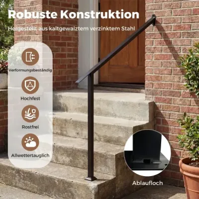 Kovové schodiskové zábradlie, nastaviteľné madlo pre 3 schody, robustné schodiskové zábradlie do záhrady