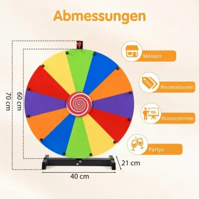 Koleso šťastia, 60 cm ruleta so stojanom a 12 prepisovateľnými políčkami