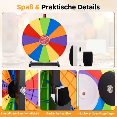 Koleso šťastia, 60 cm ruleta so stojanom a 12 prepisovateľnými políčkami