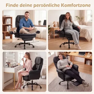 Ergonomická kancelárska stolička, výškovo nastaviteľná manažérska stolička s 5 kolieskami a výsuvnou opierkou na nohy, čierná