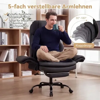 Ergonomická kancelárska stolička, výškovo nastaviteľná manažérska stolička s 5 kolieskami a výsuvnou opierkou na nohy, čierná