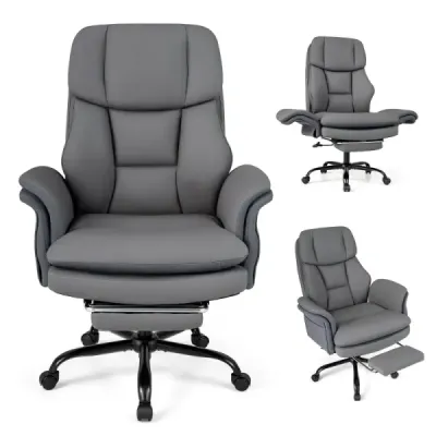 Ergonomická kancelárska stolička, výškovo nastaviteľná manažérska stolička s 5 kolieskami a výsuvnou opierkou na nohy, šedá
